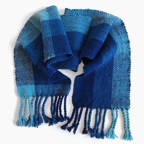 Blue plaid scarf / deals handwoven scarf / merino wool scarf