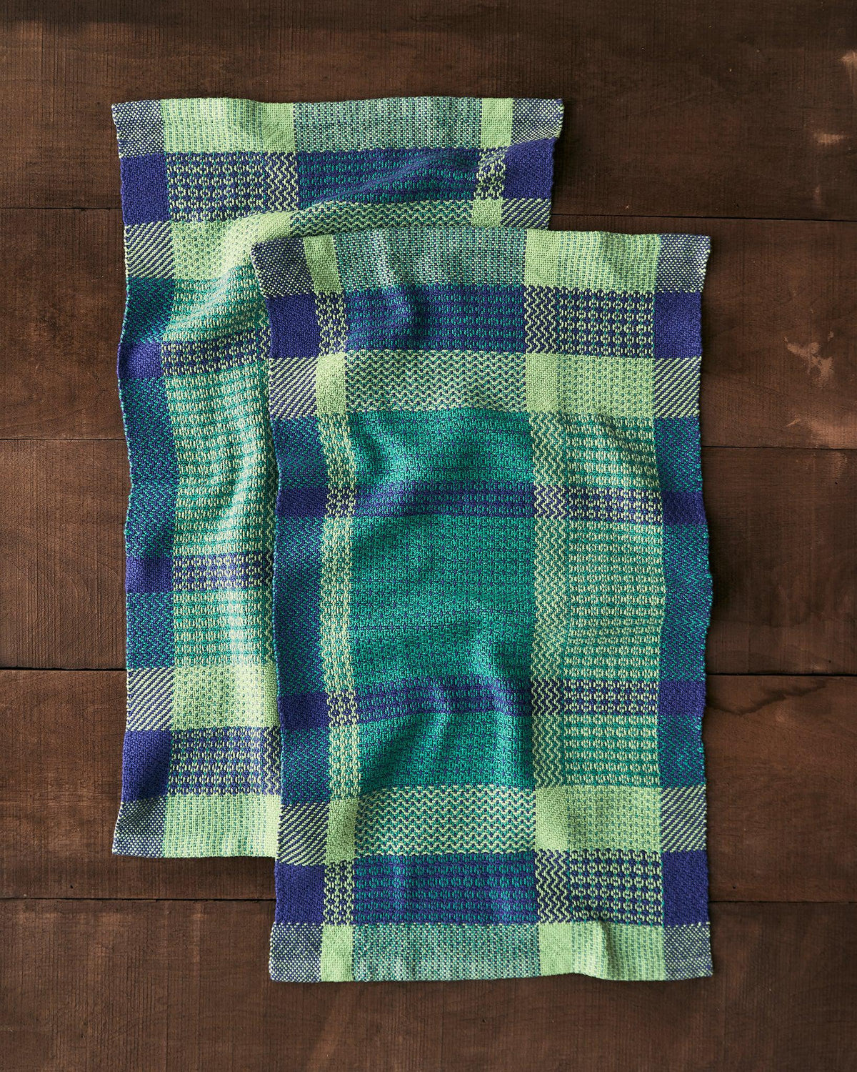 Kitchen Tea Towels Set of 4 Waffle Weave Aqua Grey White Plaid 